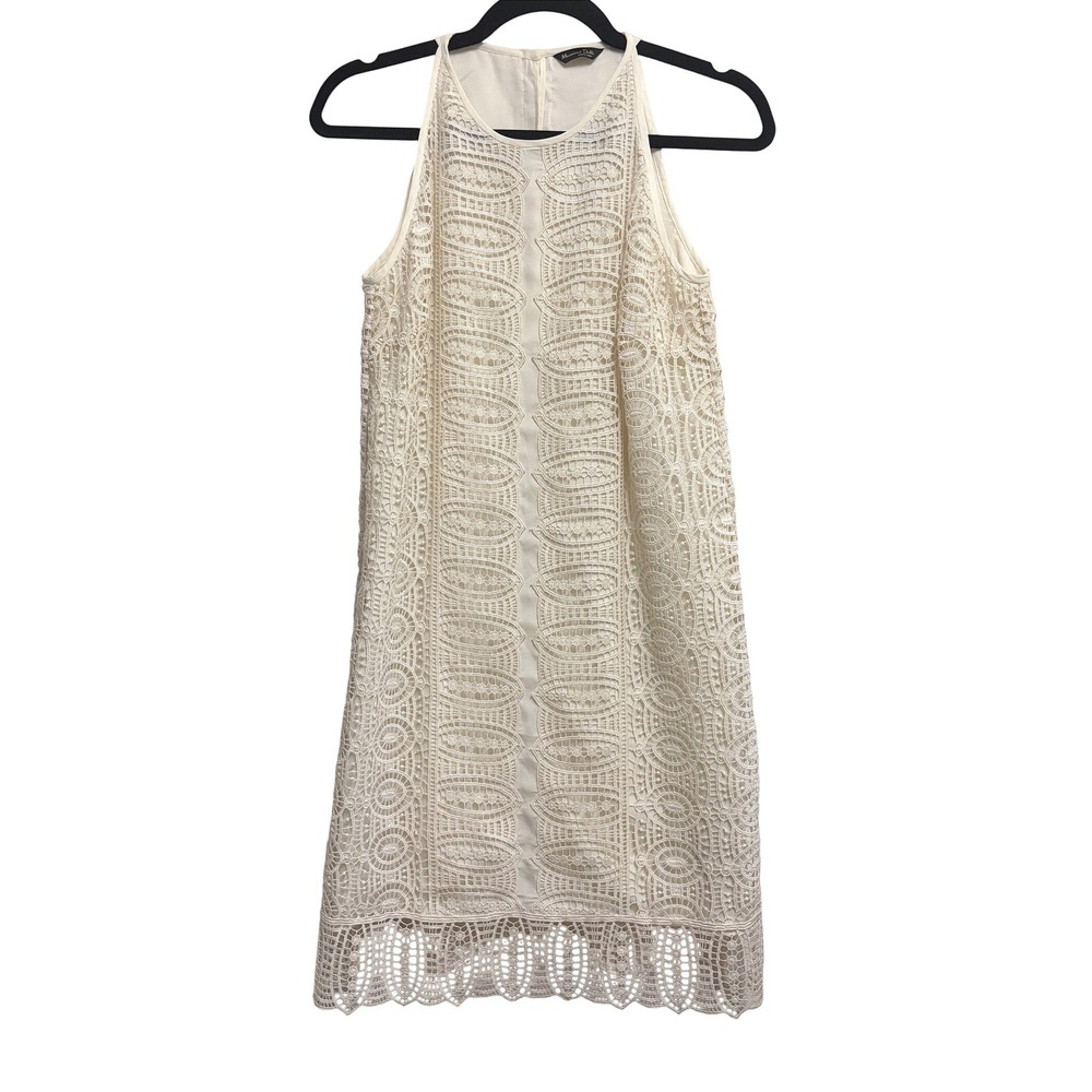 Massimo Dutti Lace Overlay Halter Shift Dress Cream Sleeveless Mini 6